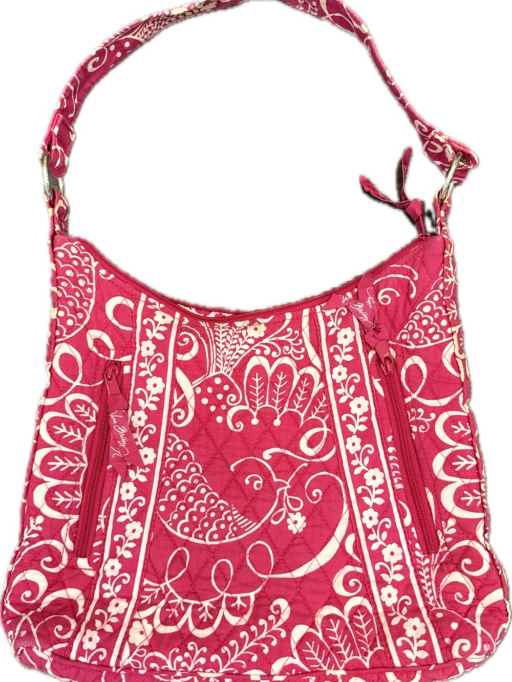 Vera Bradley Pink White Floral Shoulder Bag Quilted Cotton Handbag Purse